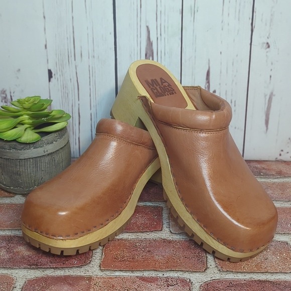 Free People Mia Karma Leather and Wood Clogs Cognac Women's 10 - Picture 5 of 16